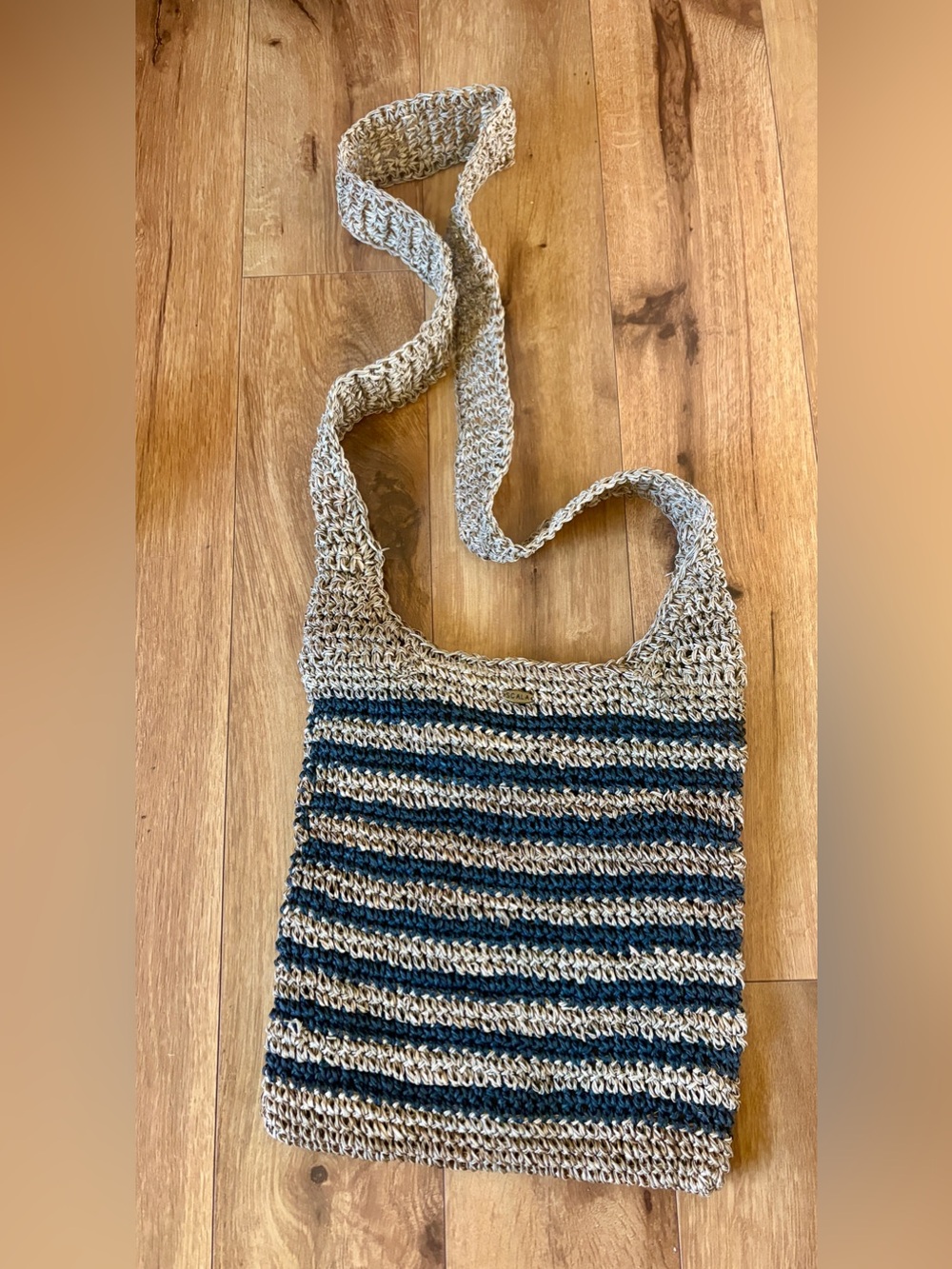 Scala Beige and Navy Handwoven Shoulder Bag